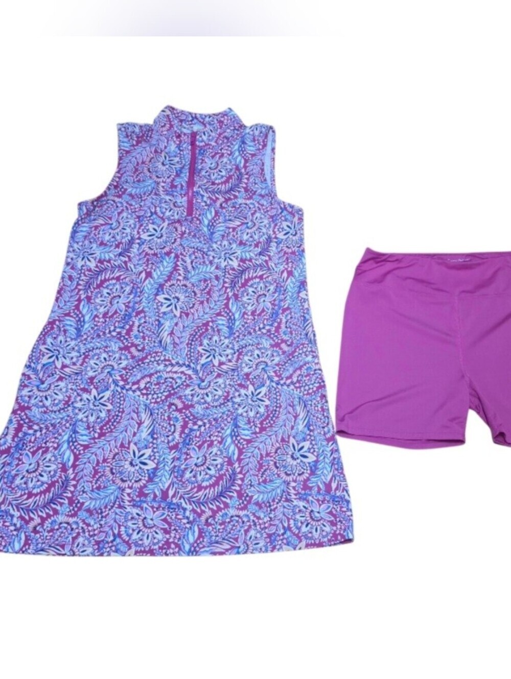 Tommy Bahama Golf Dress Womens M Floral Pink Blue 1/4 Zip Sleeveless Shorts Set - Picture 2 of 14
